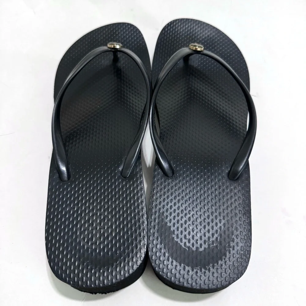 Tory Burch Black Cutout Wedge Flip Flop Platform Sandals Size 9.5